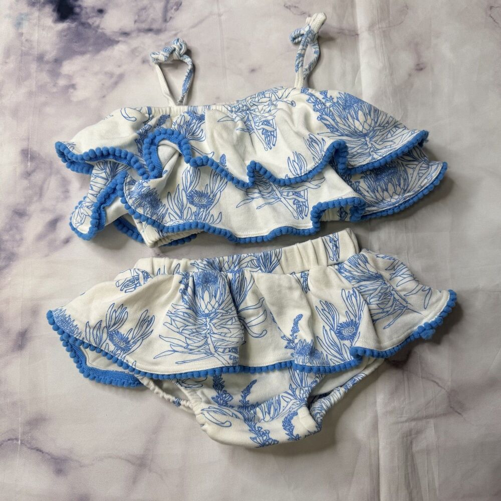 Kate Quinn blue protea sun suit set 12-18M